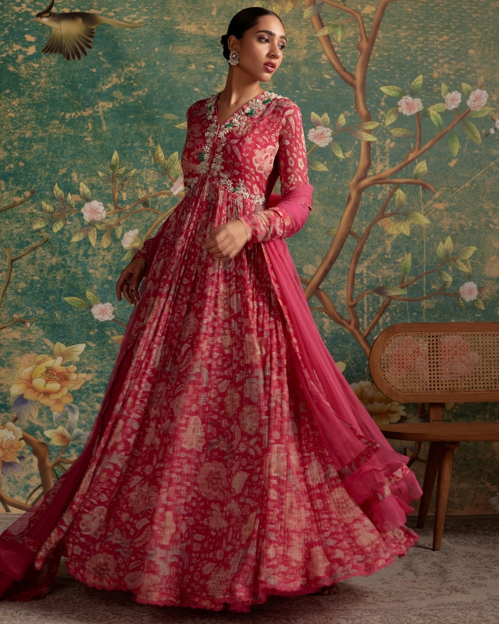 Royal Fuchsia Print Flair Anarkali Set