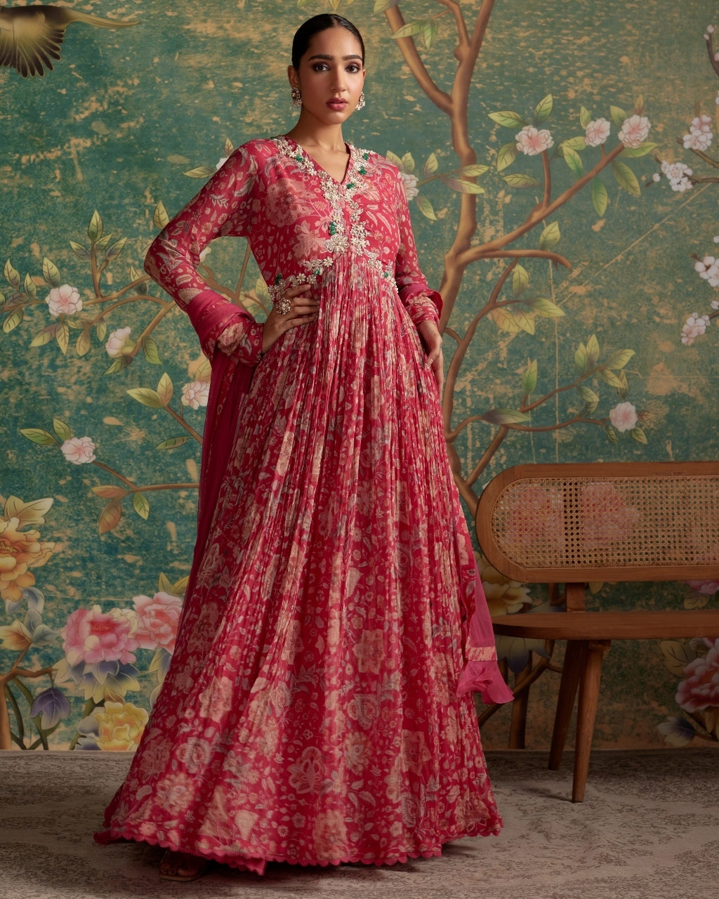 Royal Fuchsia Print Flair Anarkali Set