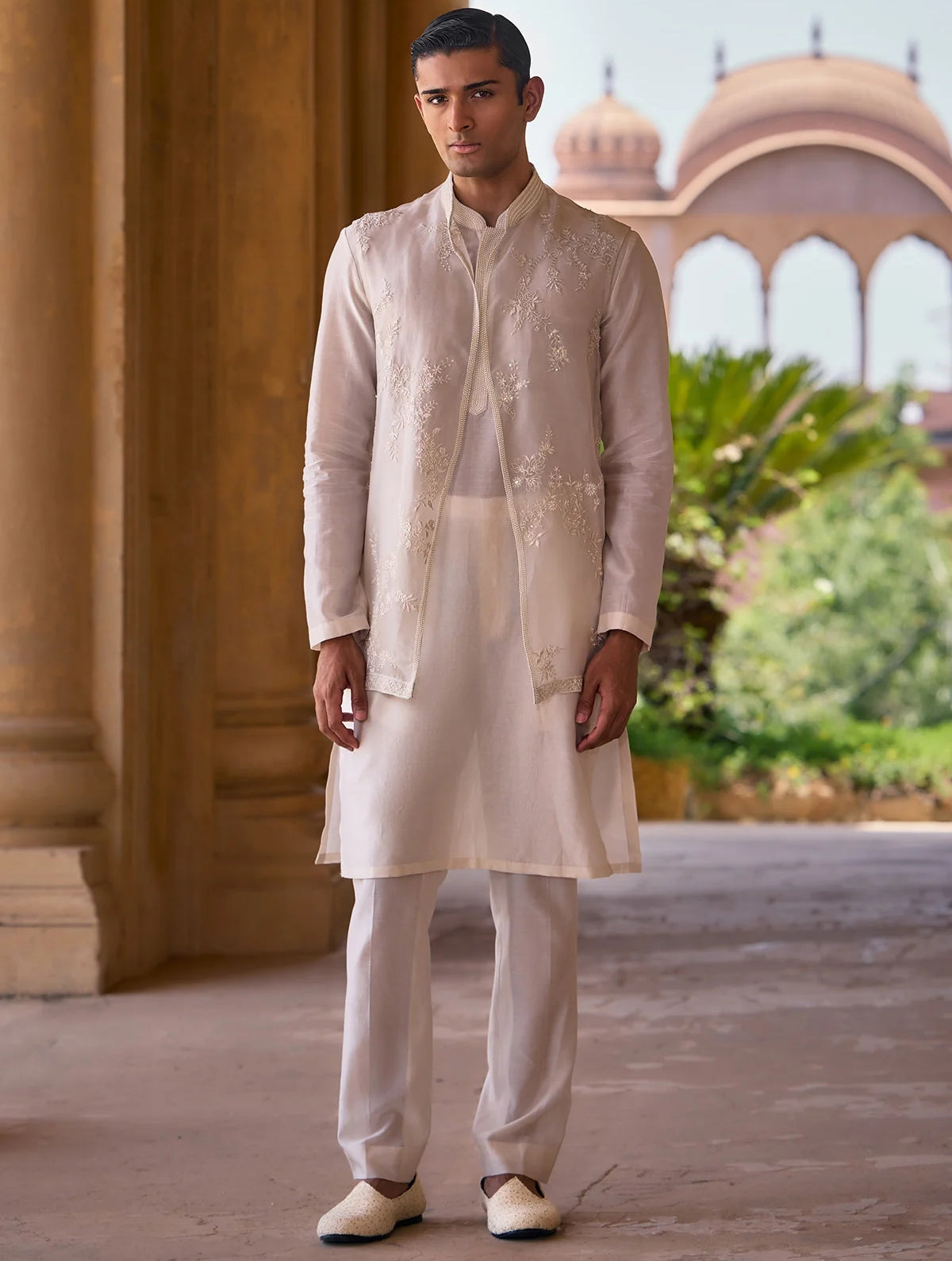 Ivory Chanderi Allover Embroidered Bandi Set