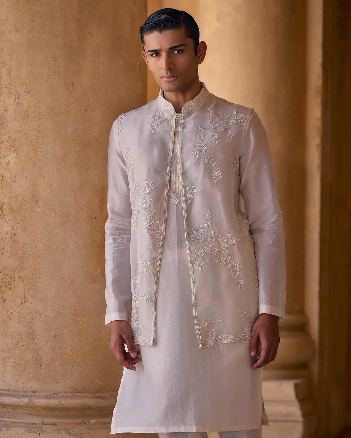 Ivory Chanderi Allover Embroidered Bandi Set
