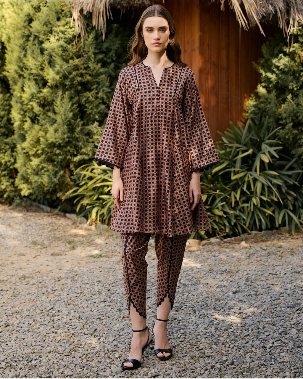 Black Geometric Printed Kurta Set