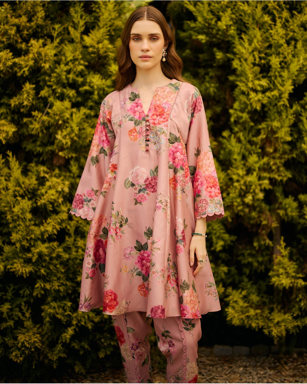 Dusky Pink Floral Print Kurta Set