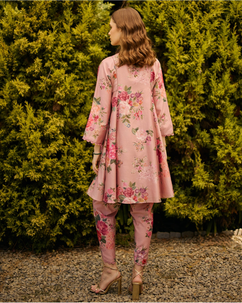 Dusky Pink Floral Print Kurta Set