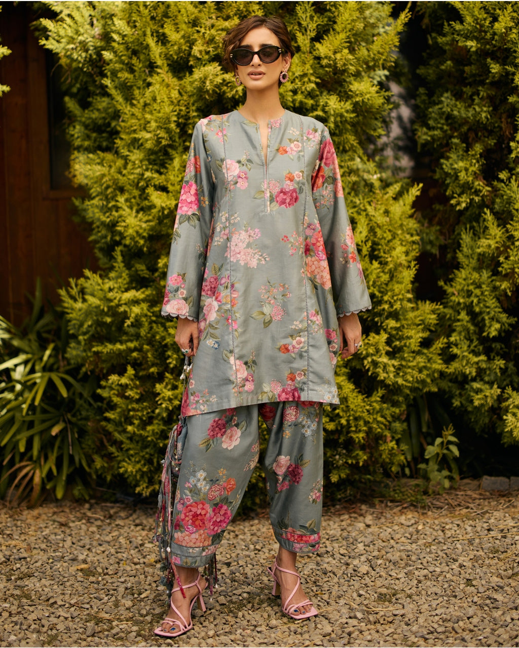 Powder Blue Floral Print Kurta Set