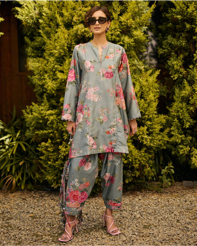 Powder Blue Floral Print Kurta Set