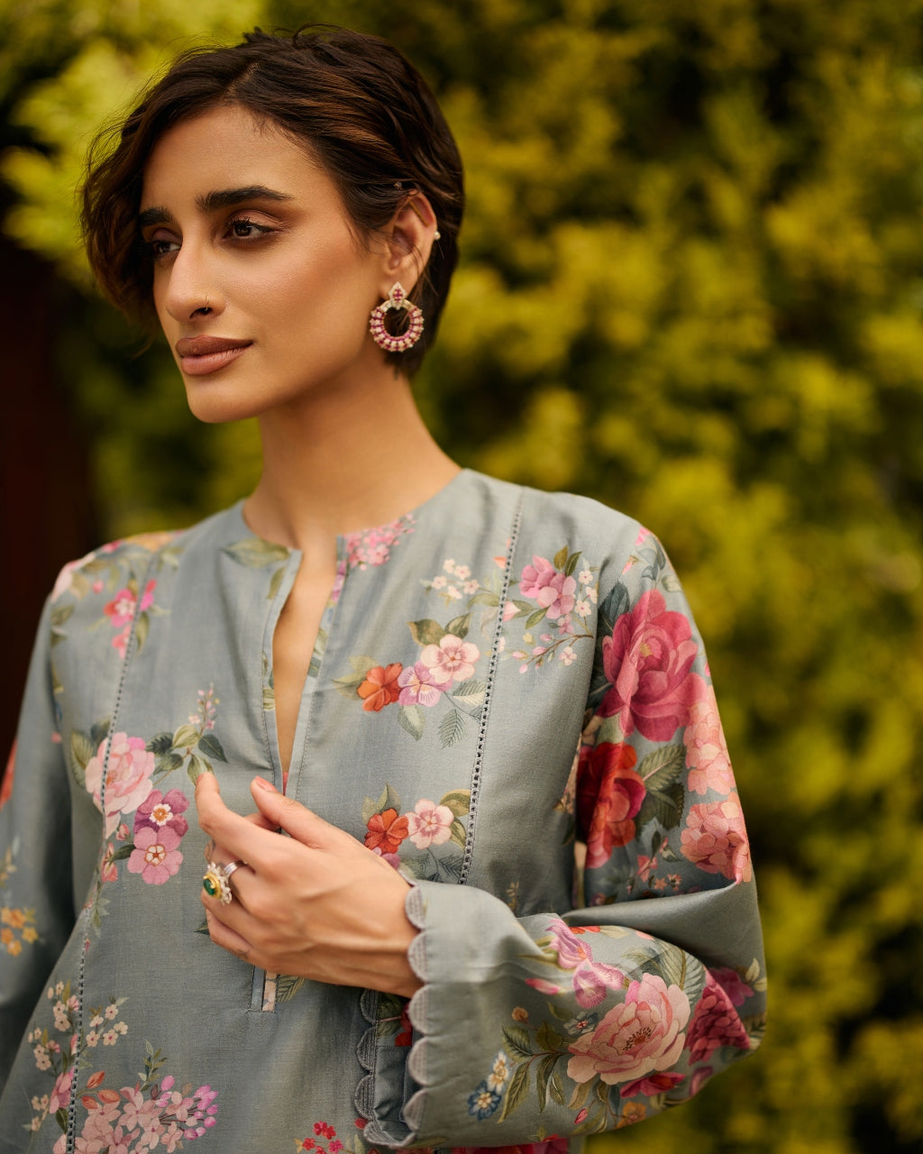 Powder Blue Floral Print Kurta Set