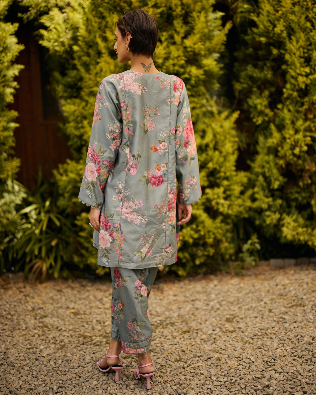 Powder Blue Floral Print Kurta Set