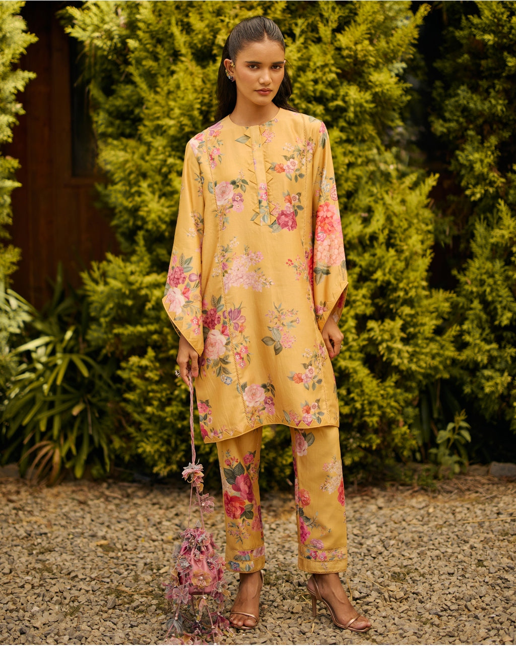 Yellow Floral Print Kurta Set