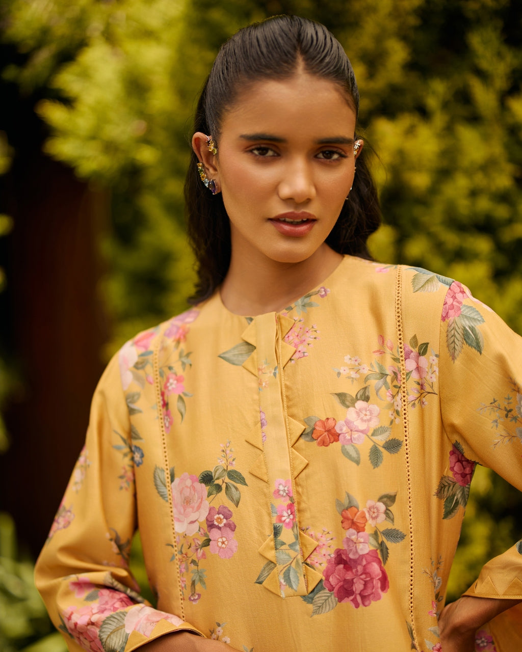 Yellow Floral Print Kurta Set
