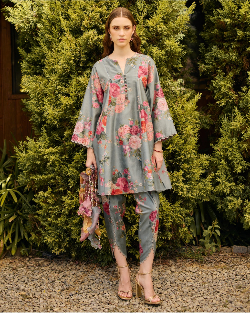 Powder Blue Floral Print Kurta Set