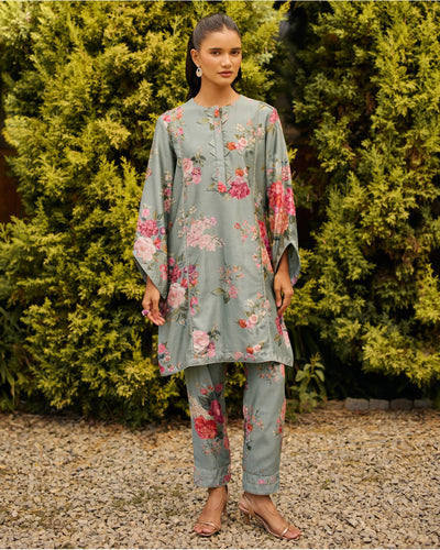 Sage Green Floral Print Kurta Set