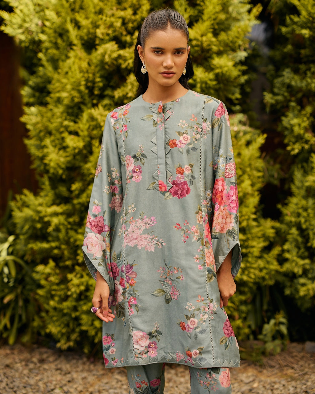 Sage Green Floral Print Kurta Set