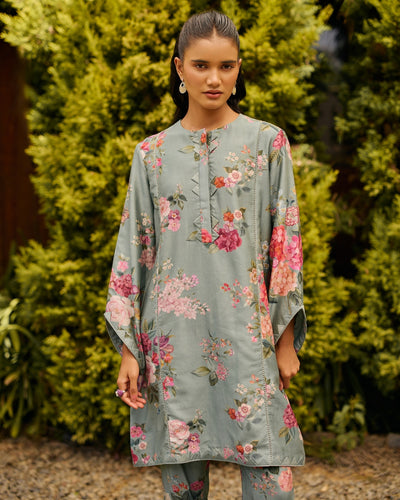 Sage Green Floral Print Kurta Set