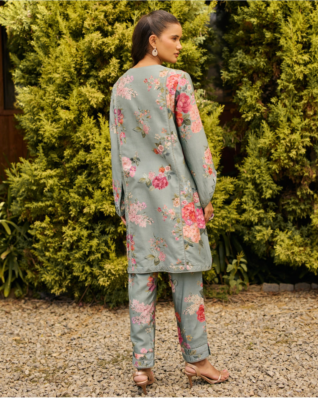Sage Green Floral Print Kurta Set