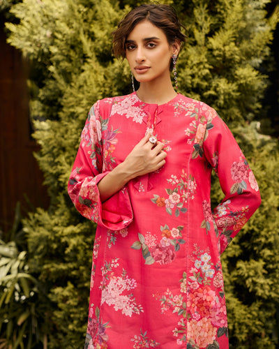 Fuschia Floral Print Kurta Set