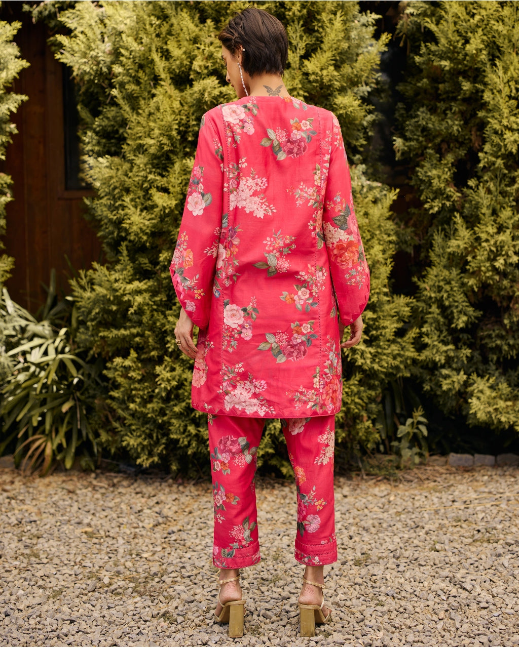Fuschia Floral Print Kurta Set
