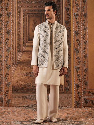 Ivory Chanderi Allover Embroidered Bandi Set Iv
