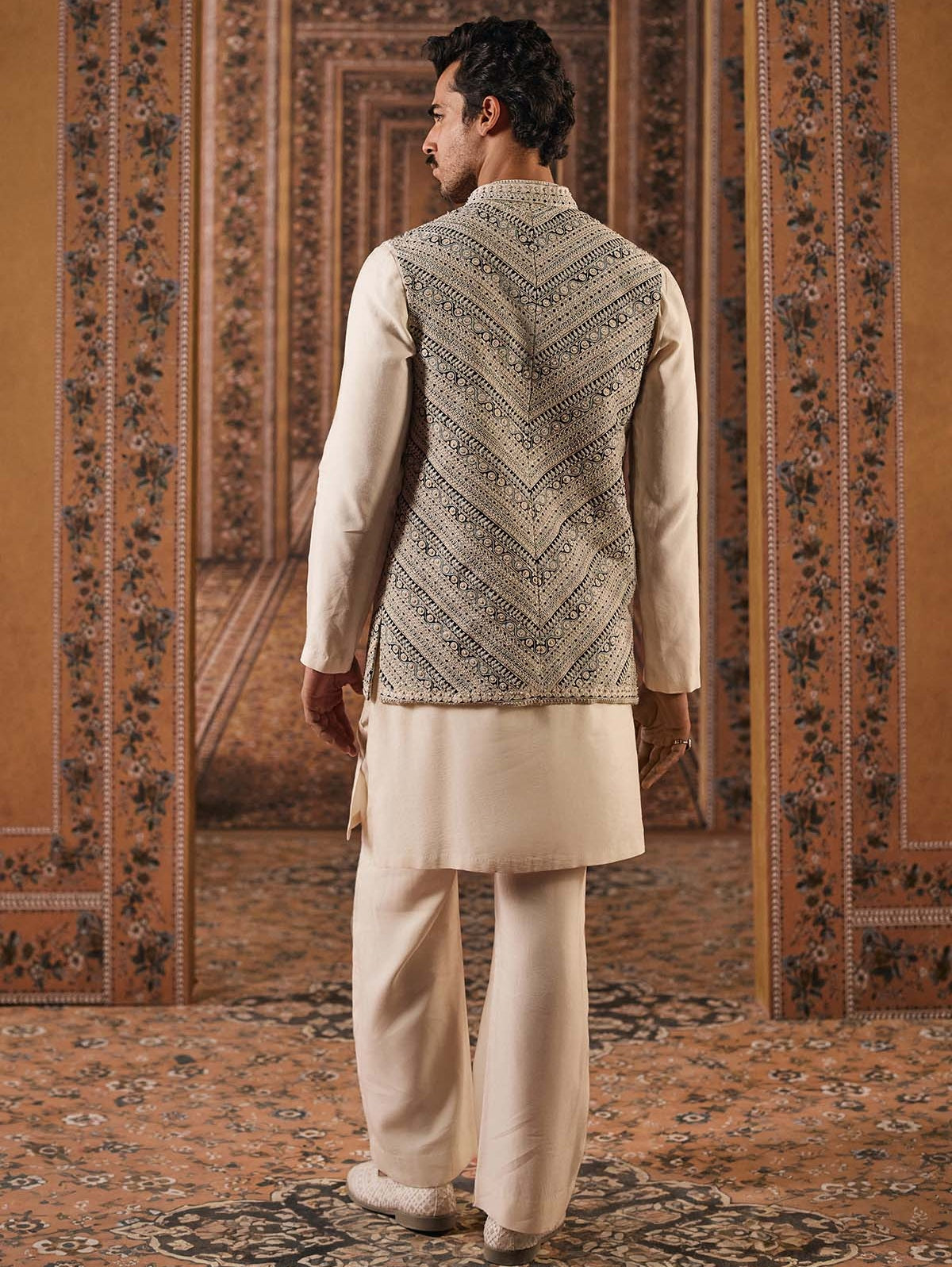 Ivory Chanderi Allover Embroidered Bandi Set Iv