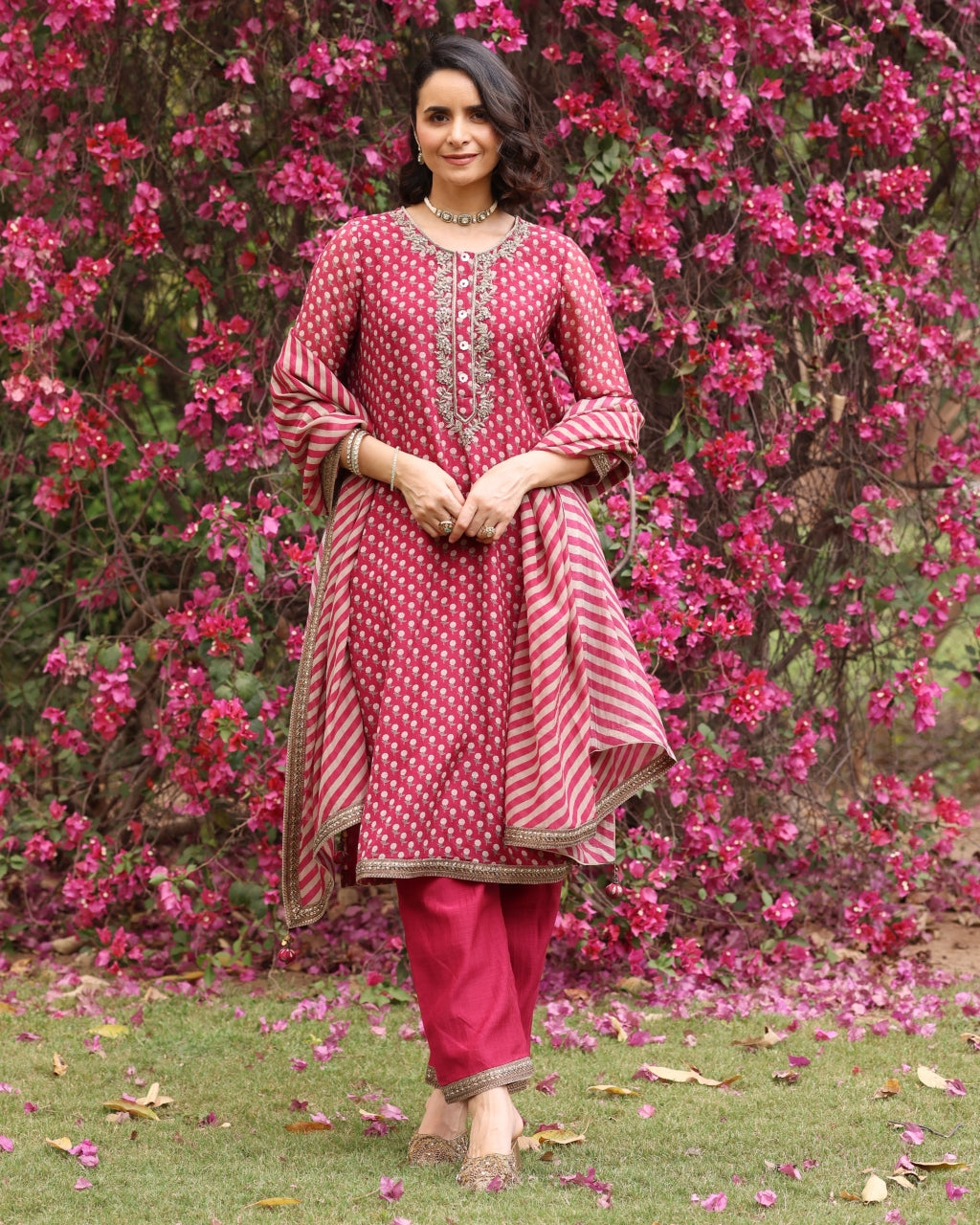 Red Anargul Kurta Set