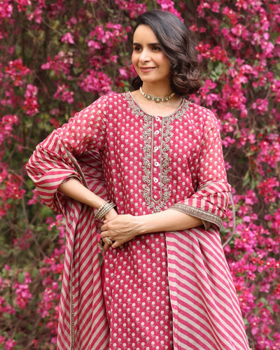 Red Anargul Kurta Set