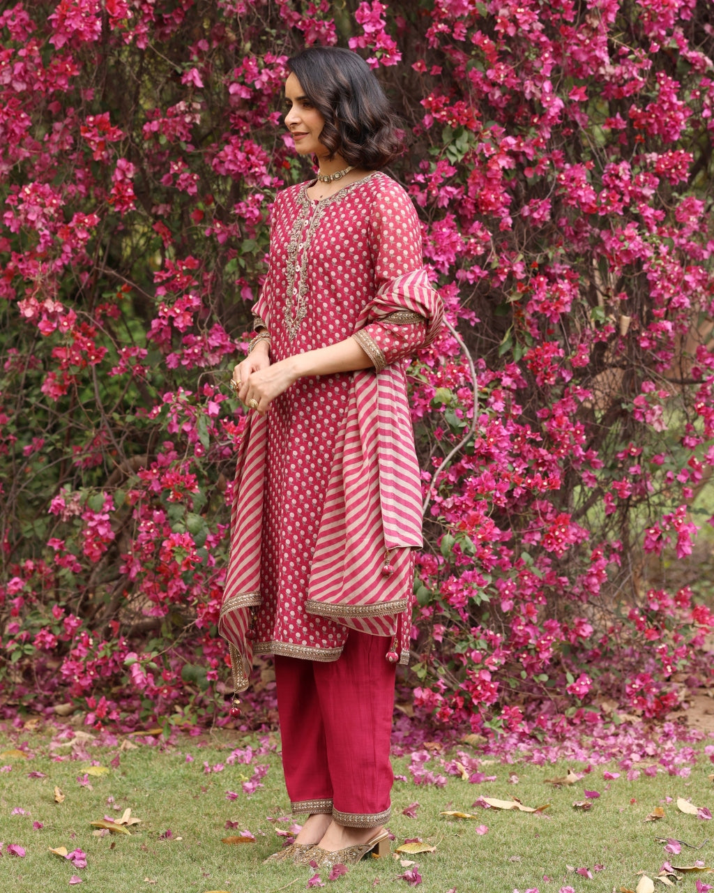Red Anargul Kurta Set