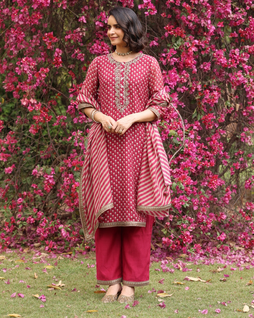 Red Anargul Kurta Set
