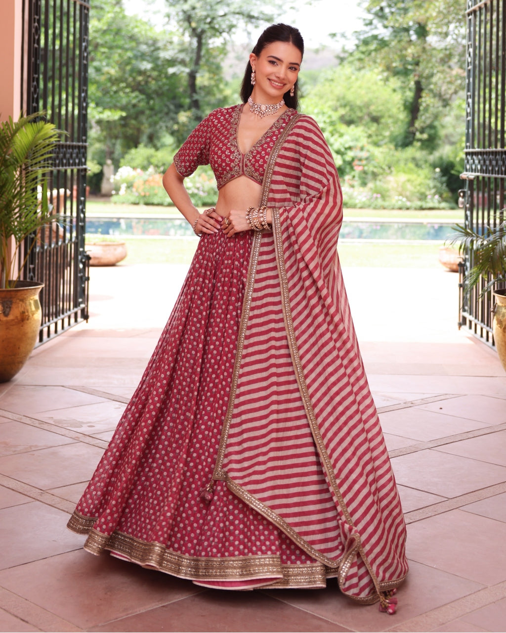 Red Anargul Lehenga