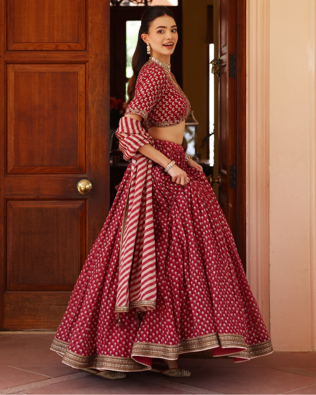 Red Anargul Lehenga