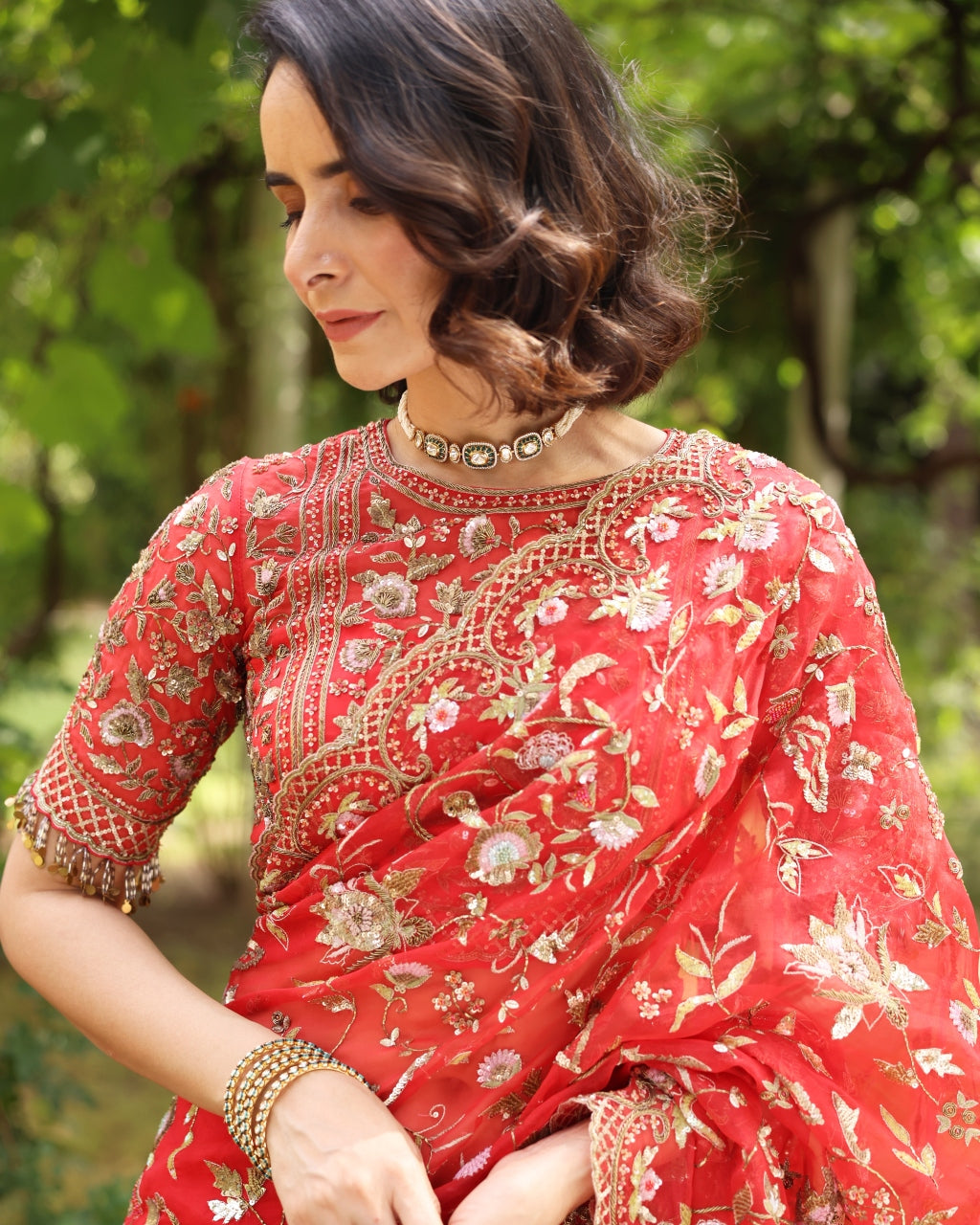 Red Wedding Bloom Sari