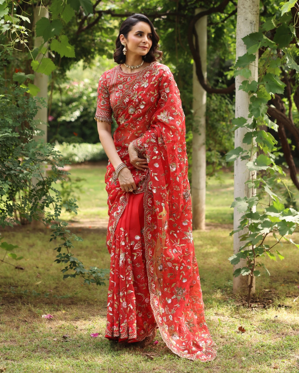 Red Wedding Bloom Sari
