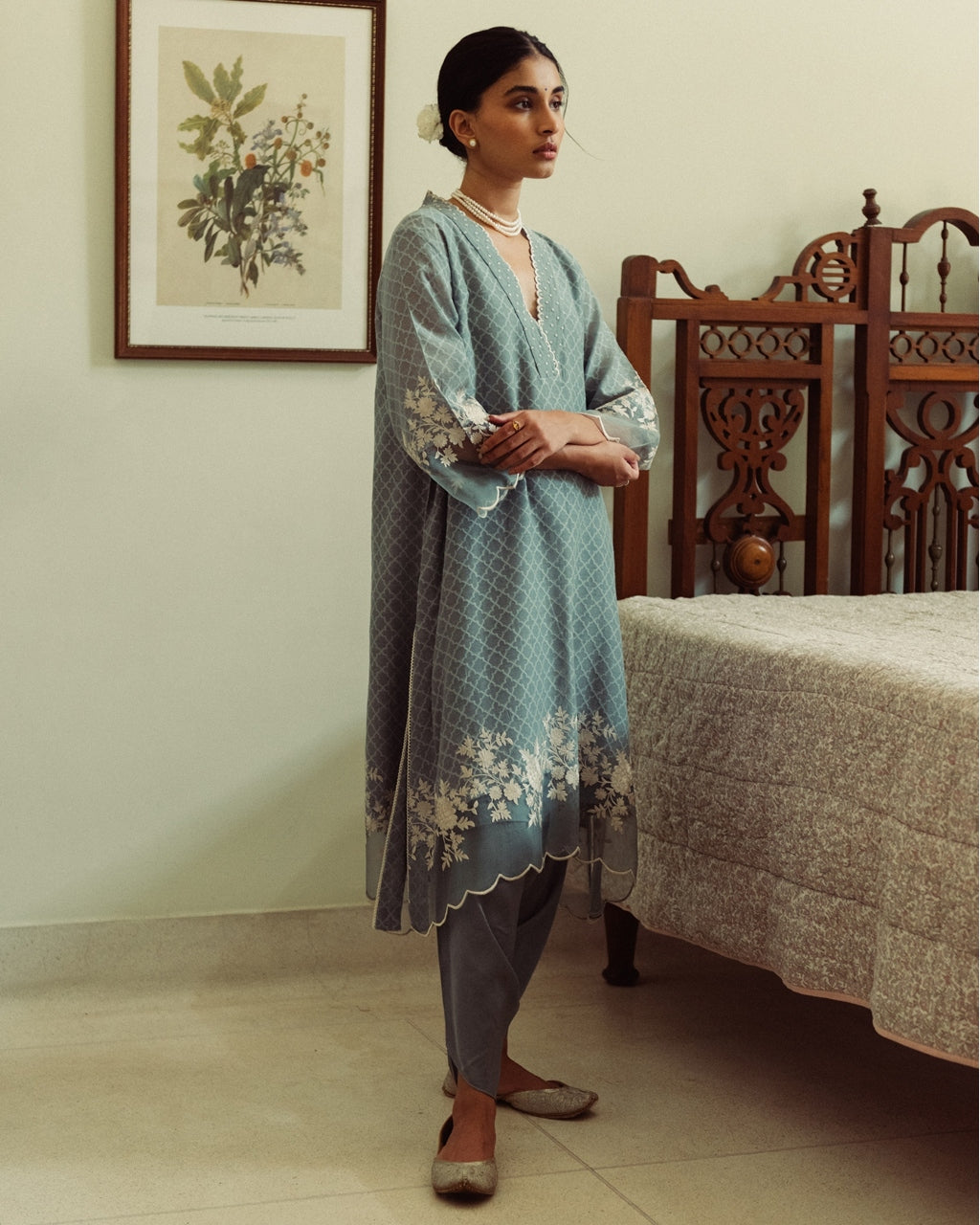 Self Chanderi Kurta With Dhoti Salwar