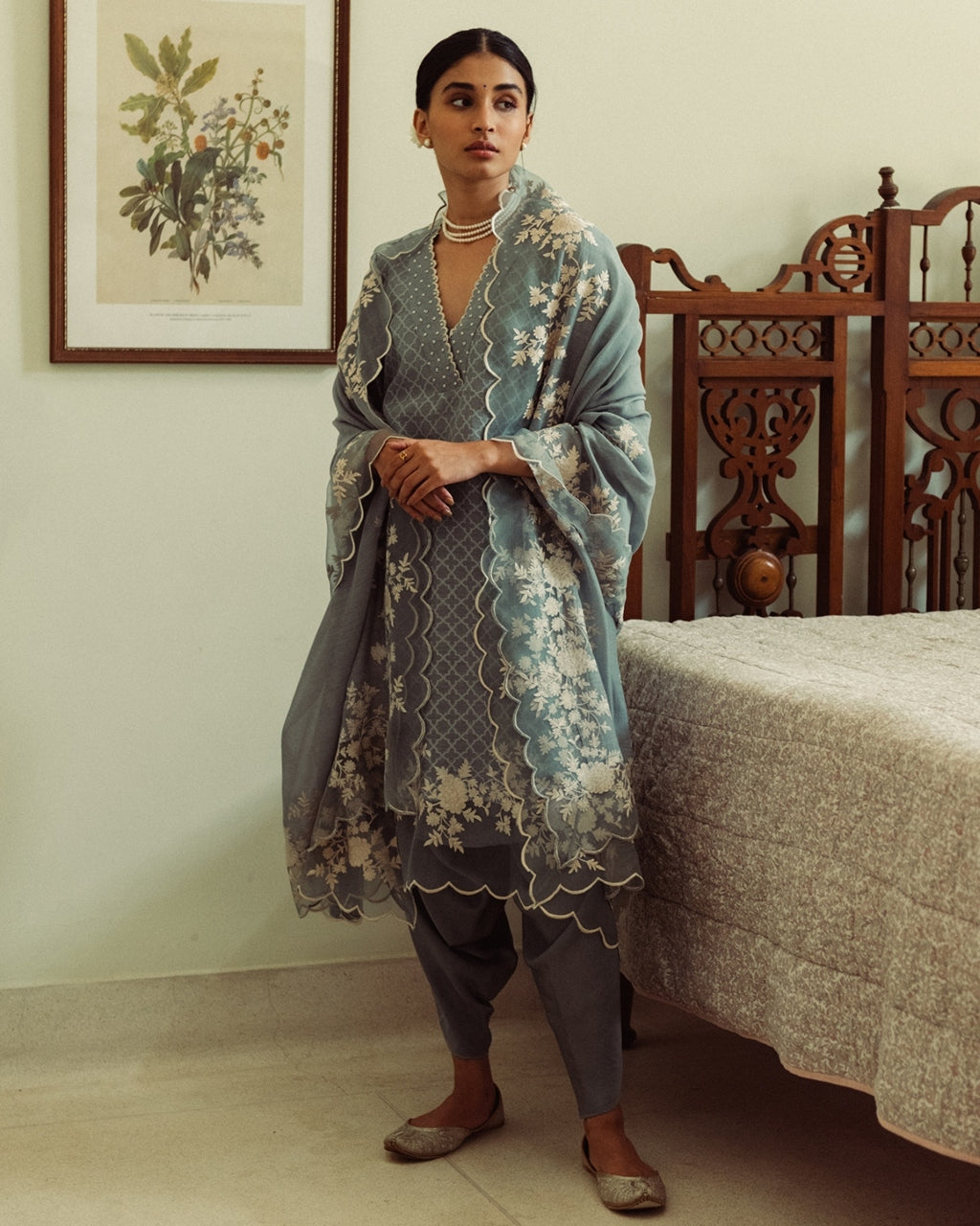 Self Chanderi Kurta With Dhoti Salwar