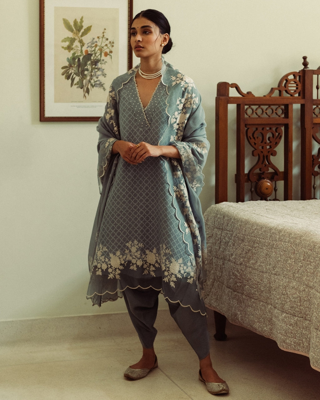 Self Chanderi Kurta With Dhoti Salwar