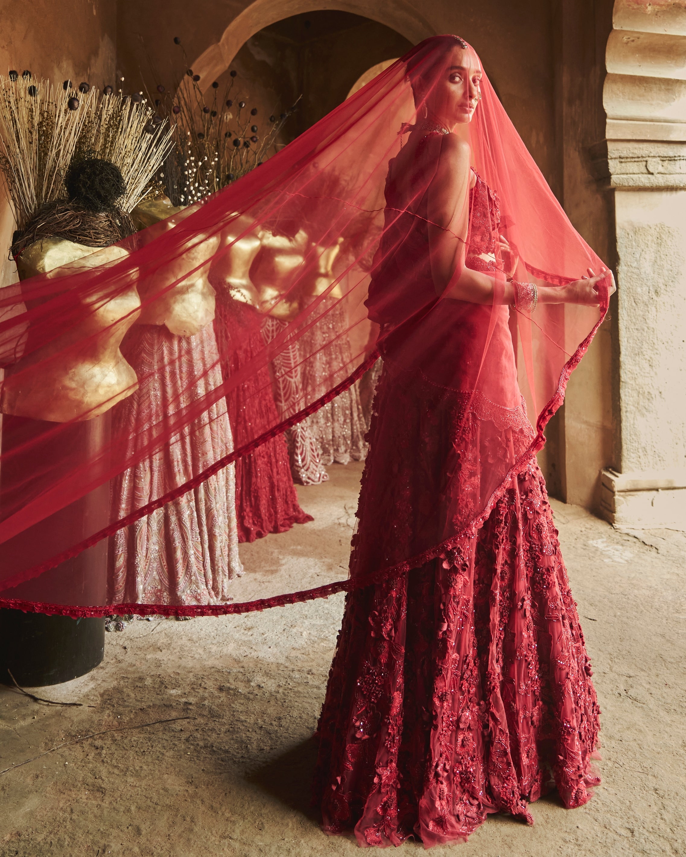 Crimson Rose Lehenga Set