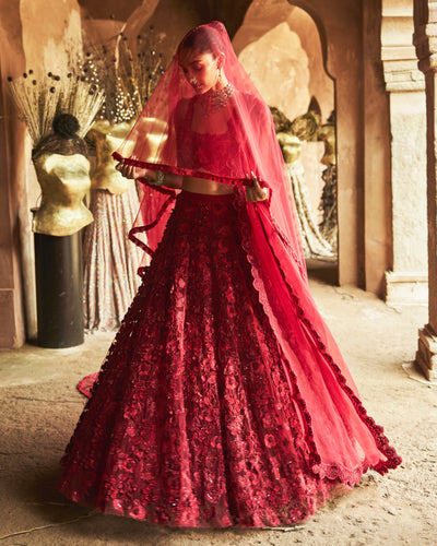 Crimson Rose Lehenga Set