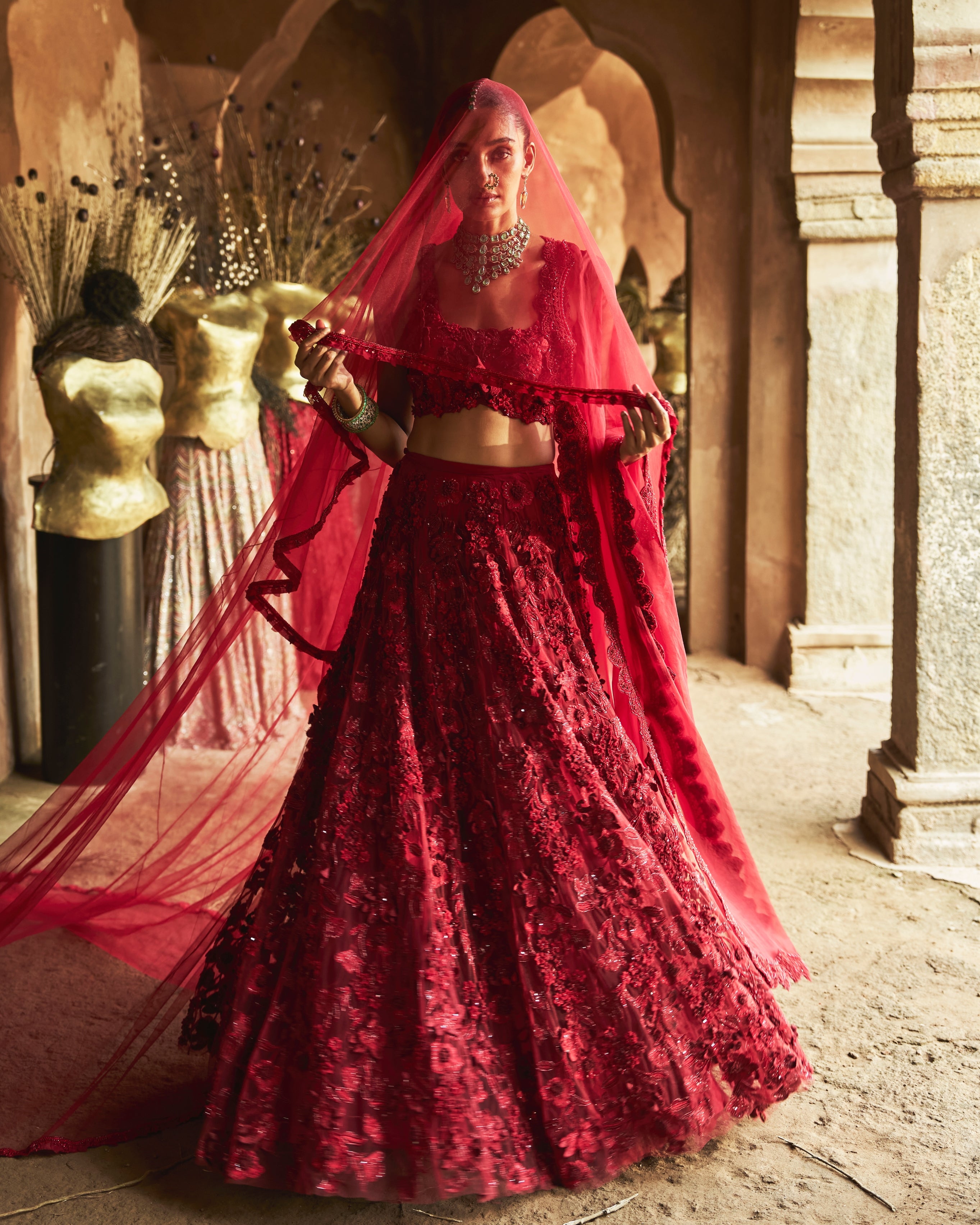 Crimson Rose Lehenga Set