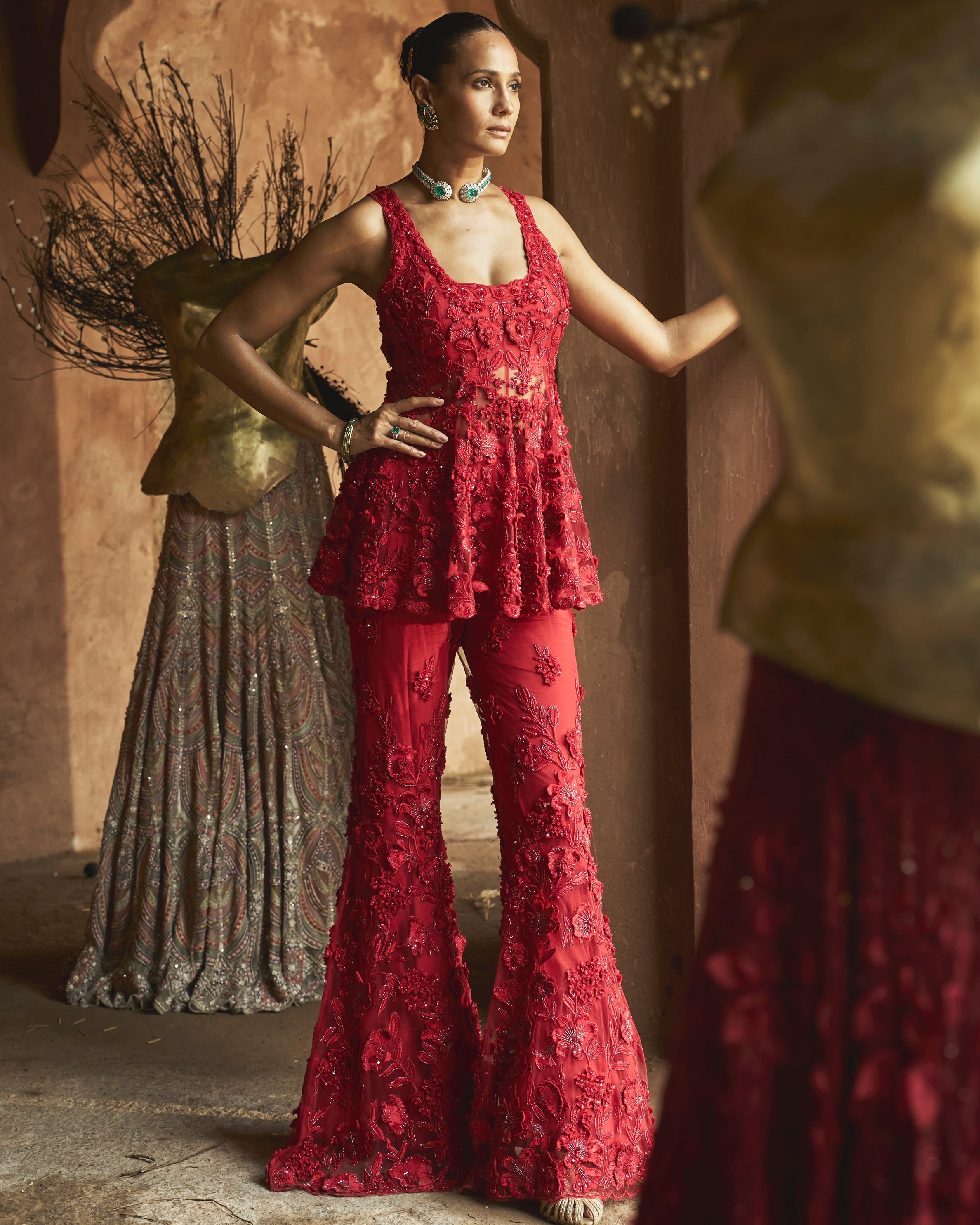 Fiery Blossem Peplum Set