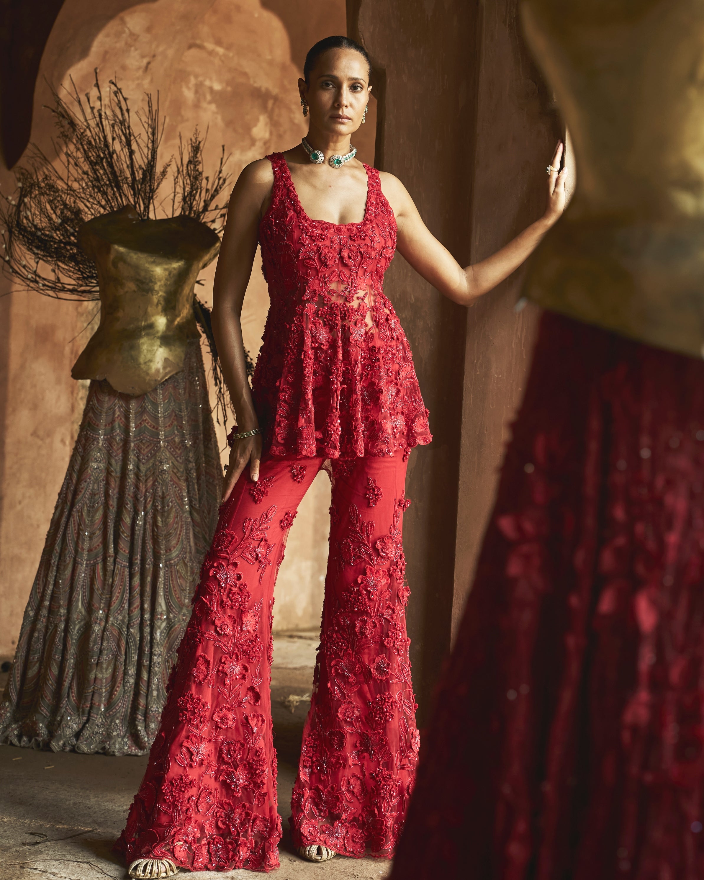 Fiery Blossem Peplum Set