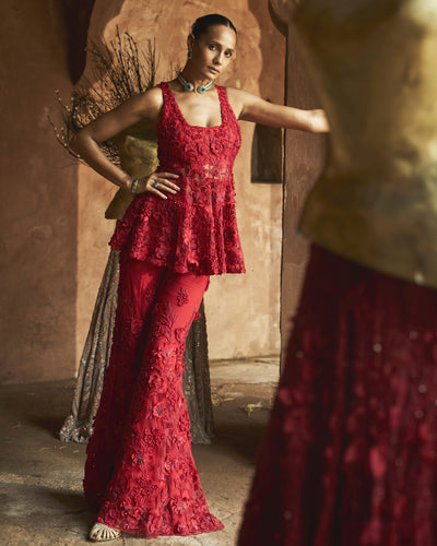 Fiery Blossem Peplum Set