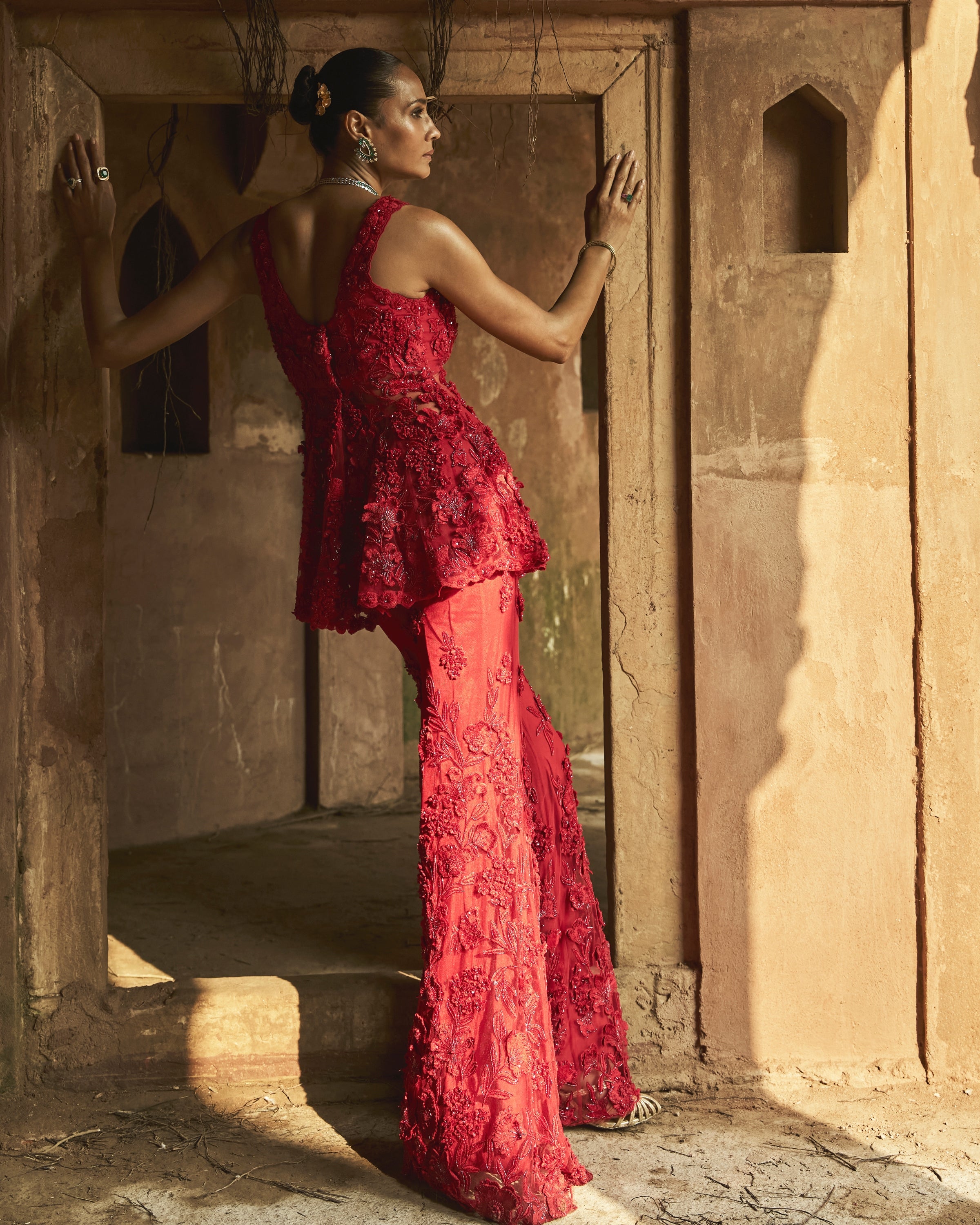 Fiery Blossem Peplum Set