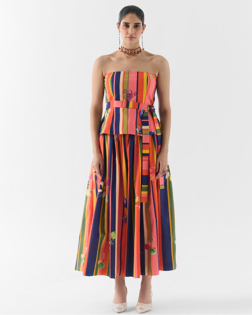 Pink Barcode Off Shoulder Top & Skirt