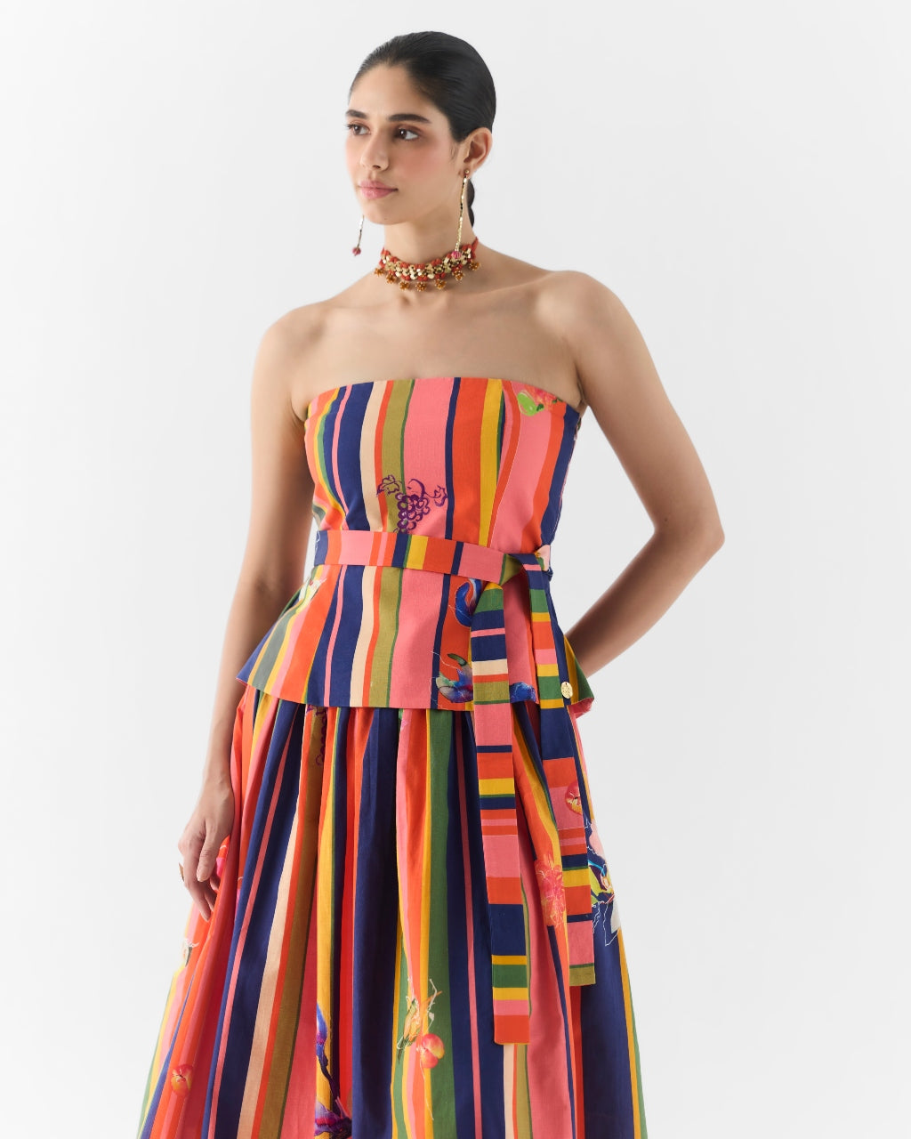 Pink Barcode Off Shoulder Top & Skirt