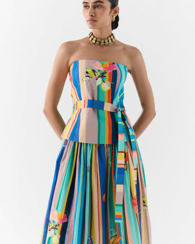 Blue Barcode Off Shoulder Top & Skirt