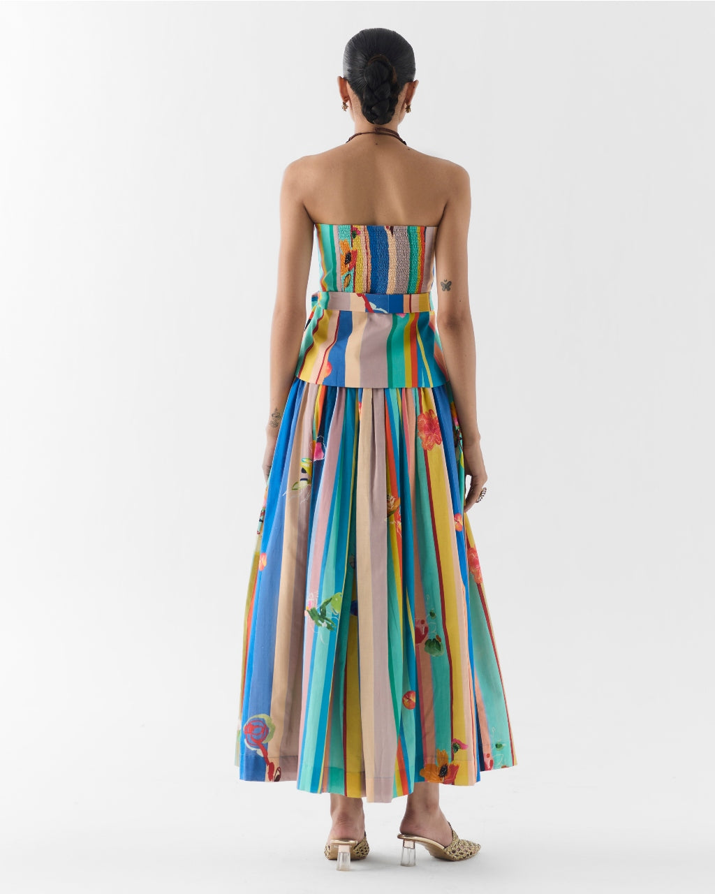 Blue Barcode Off Shoulder Top & Skirt