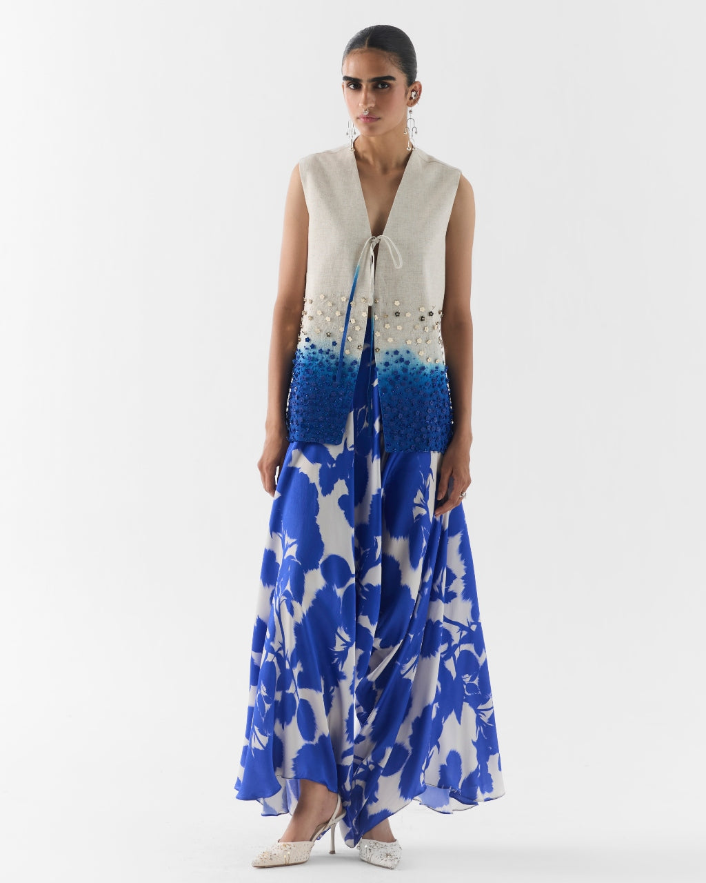 Blue Ink Vest & Knot Skirt