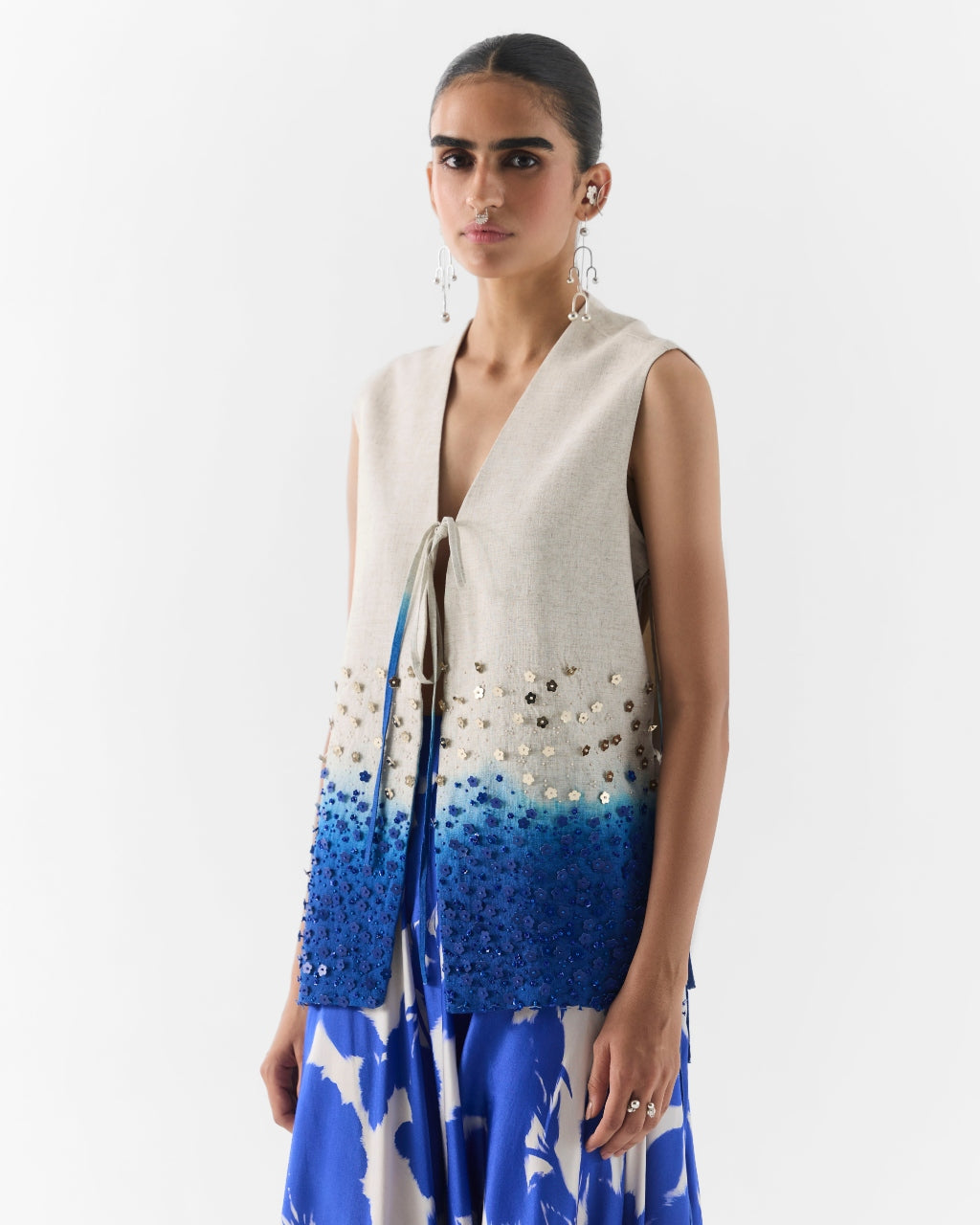 Blue Ink Vest & Knot Skirt