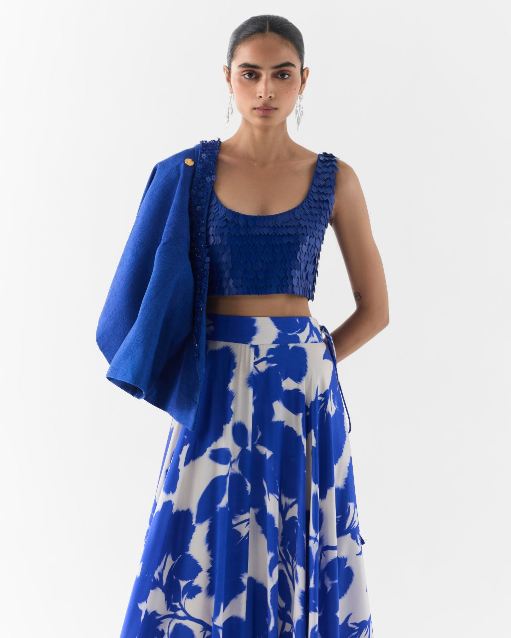 Blue Ink Leather Blouse & Skirt