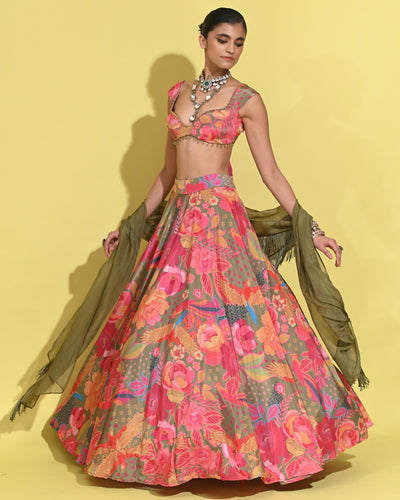 Olive Boho Lehenga Set