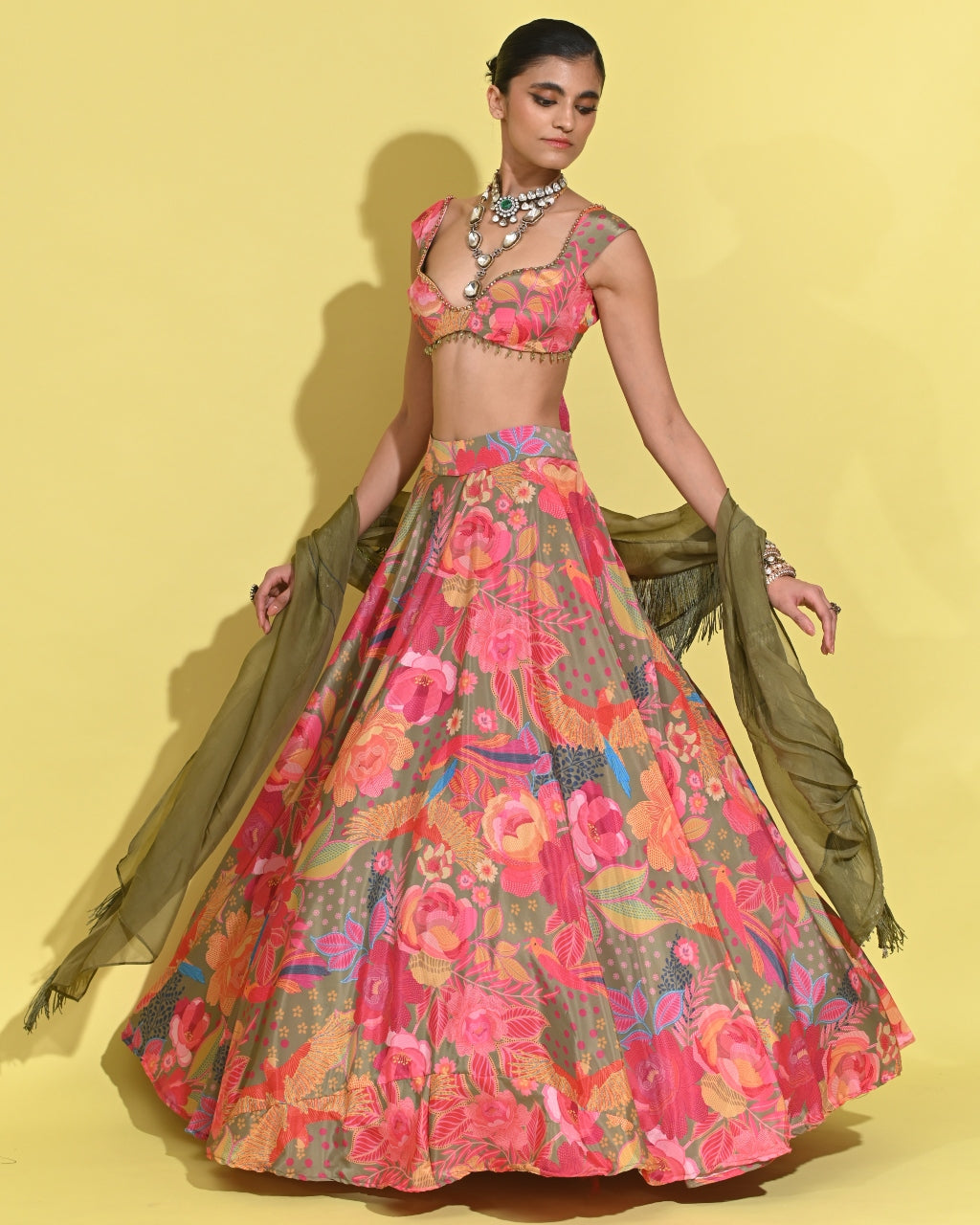 Olive Boho Lehenga Set