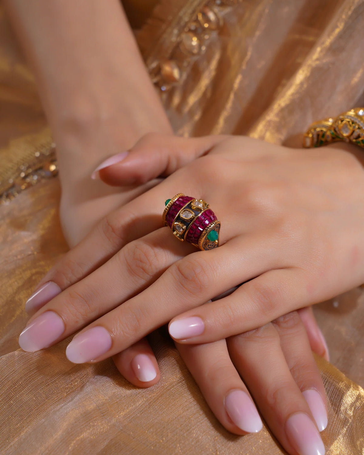 Ruby & Kundan Barrel Ring